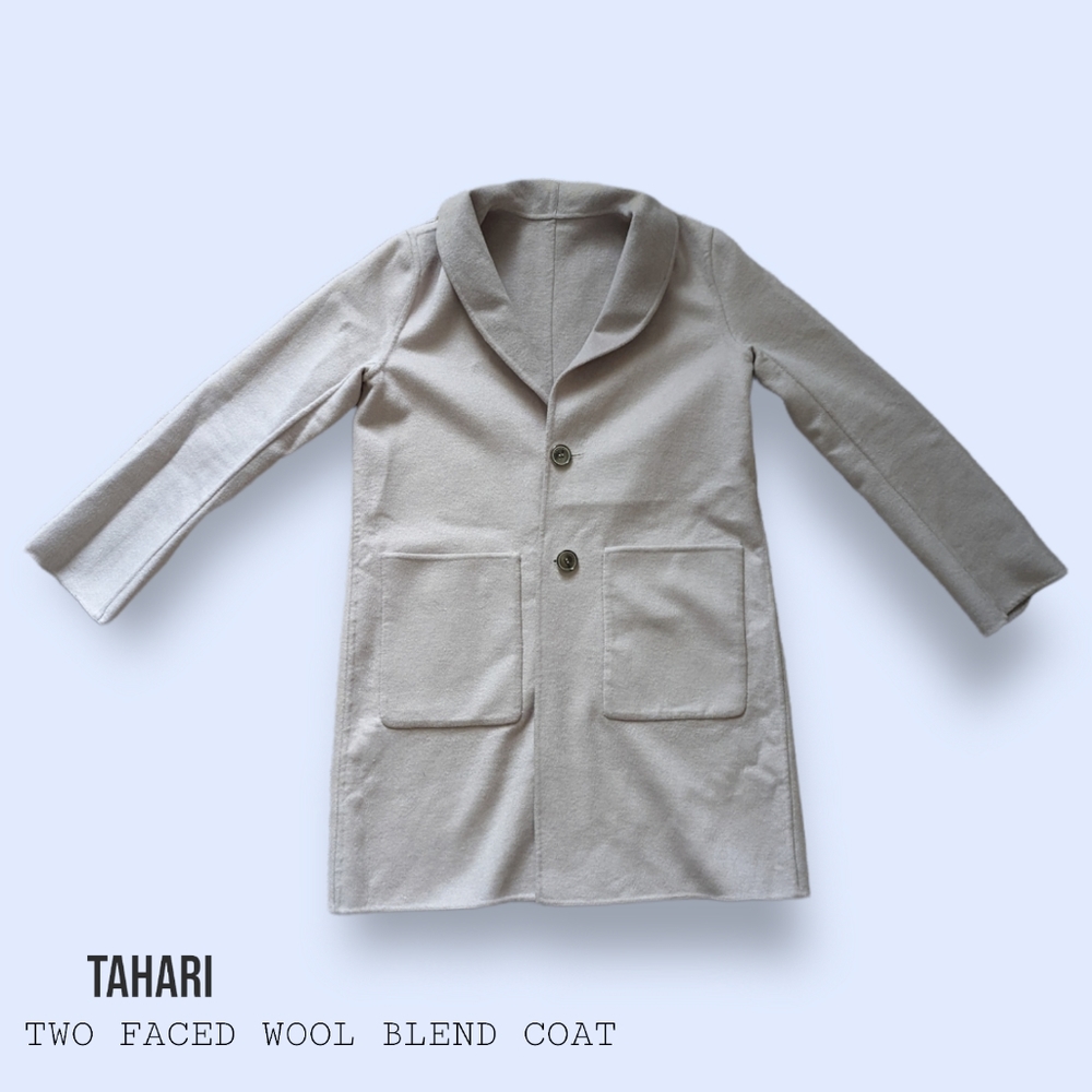 TAHARI wool blend two faced beige boxi coat